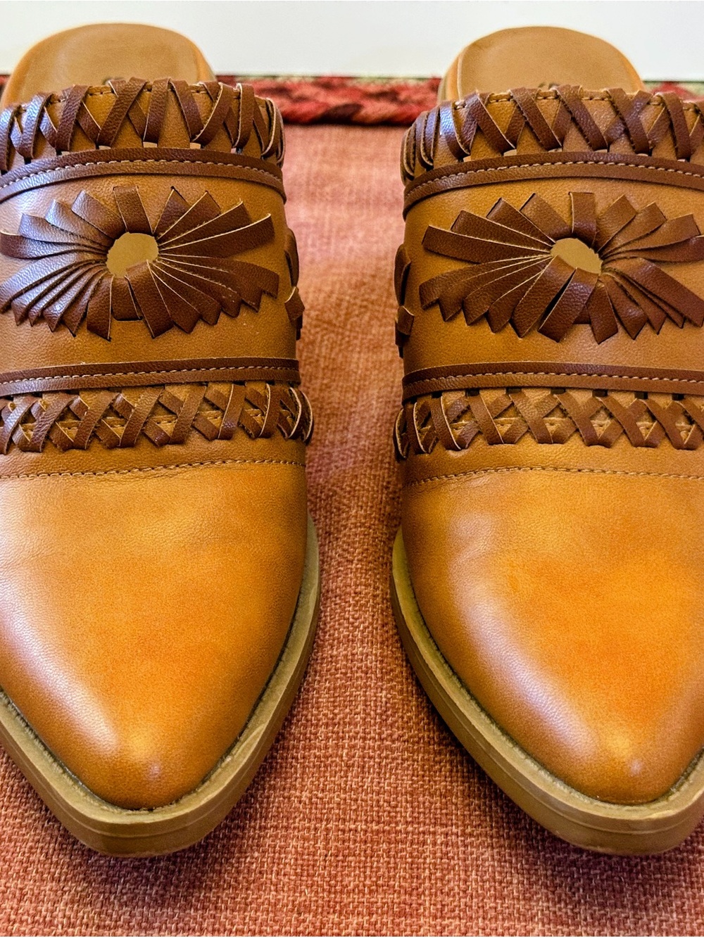 Style & Co. Brown Leather Slip-On Mules with Braided Floral Detail